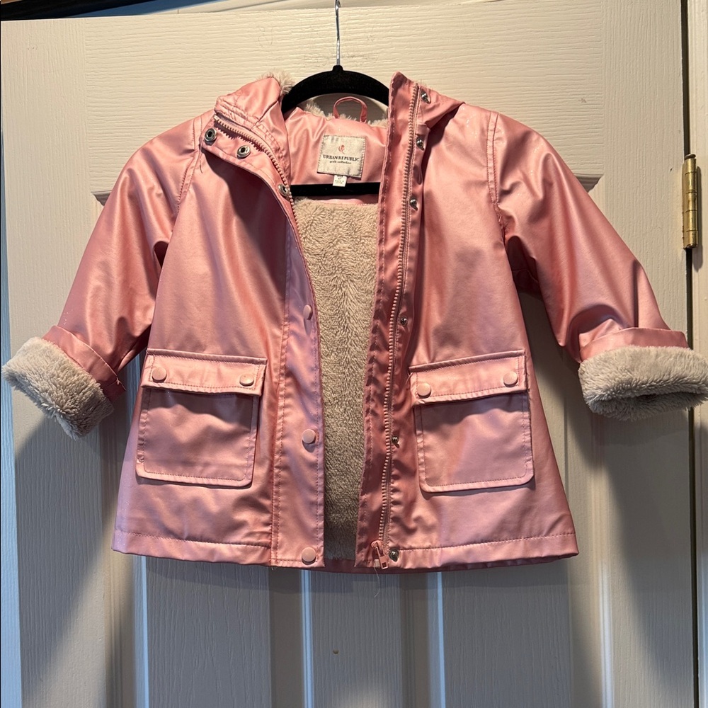 Urban Republic Shiny Pink Raincoat with Faux Fur Lining